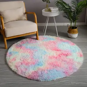 Super populaire tapis rond coloré tapis moelleux tapis arc-en-ciel tapis en peluche tapis Shaggy pour décor de chambre d'enfants