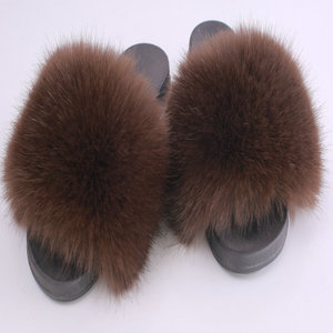 Custom Women's Winter Open Toe Fox Fur Plush PVC Thick <strong>Slides</strong> <strong>Green</strong> Outdoor for women - Product Image 3