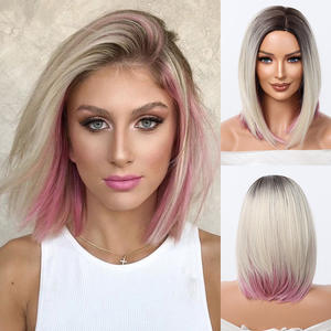 Perruque populaire pré-épilée, tête entière, sans couture, blonde claire, rouge rose, bouffante, courte, droite, <span class=keywords><strong>bob</strong></span>, nouvelle mode, perruque pour femmes - Product Image 2