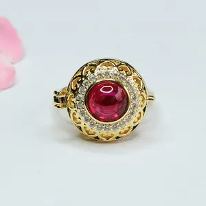 Gold Plated Copper Diamonds Rings Open Top Jewelry Stone Cultivated Rubies Rings Heart Shape Gemstones Rings For Women