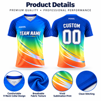 Jersey Sepak Bola Multi Warna Gradasi Kustom V-Neck Sublimasi Penuh Cepat Kering Bernapas Pakaian Tim Personalisasi untuk Klub Lokal