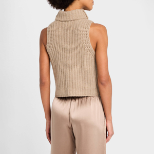 Gilet Maglione <span class=keywords><strong>Senza</strong></span> <span class=keywords><strong>Maniche</strong></span> a Collo Alto in Filato Spesso Personalizzato da Donna, in Misto Cashmere, Lavorato a <span class=keywords><strong>Maglia</strong></span> a Costine, all'Ingrosso - Product Image 3