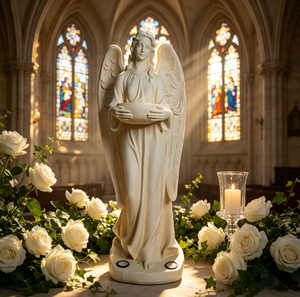 Statue d'ange décorative d'extérieur en résine sculptée à la main, sculpture religieuse solaire étanche pour <span class=keywords><strong>jardin</strong></span>, vente en gros - Product Image 2