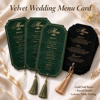 Cartes de Menu/Place de Mariage Personnalisées YONGHONG en Velours, Impression Offset Dorée Élégante, Pompon Personnalisé, Réception de Mariage de Luxe