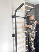 Barres de musculation robustes, structure en acier avec barreaux en bois, rack de squat, rack multifonctionnel pour entraînement de force à domicile