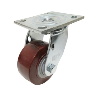 Heavy Duty <strong>4</strong>/5/6/8 Inch Swivel Trolley <strong>Wheel</strong> Castors PU Steel Polyurethane Nylon Rubber Plastic <strong>Caster</strong> Locking Red 6mm Top Plate - Product Image 1