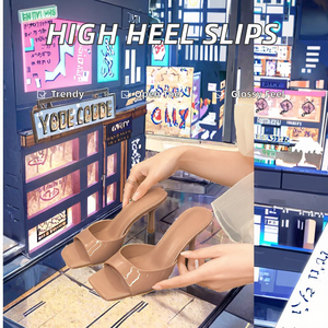 Women's Summer Open Toe High Heel Slippers British <b>Style</b> New Square <b>Head</b> Open Toe Slim Heels for Oversize Patent Leather Upper - Product Image 2