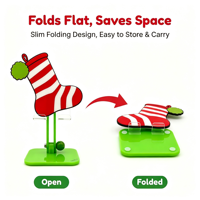 Chaussette de Noël mignonne rouge et verte en acrylique, pliable, écologique, en boîte en papier, commande en gros, impression personnalisée OEM pour téléphone portable