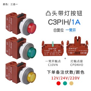 Interrupteur à bouton-poussoir à réinitialisation automatique CNTD Changde C3PIH, matériau en laiton, tête convexe, voyant lumineux, fonction étanche, montage 16 mm - Product Image 1
