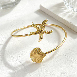 Brazalete ajustable para la parte superior del brazo con diseño de estrella de mar y concha, brazalete abierto de moda, pulsera llamativa, joyería para mujer, para uso diario y fiestas. - Product Image 3