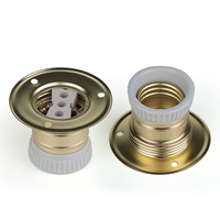 Douille de lampe E27 en fer plaqué laiton avec embout en céramique et base à bride, support de lampe de plafond à montage en surface certifié CE