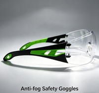 Lunettes de sécurité anti-buée et anti-rayures avec monture verte et noire, verres transparents, pour laboratoire, travaux de construction et activités de plein air
