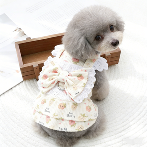 Vêtements pour chiens et chats - Nouvelle collection printemps/été - Robe de princesse en velours côtelé avec attache pour laisse - Pour chiens et chats Teddy Bear et Poodle - Product Image 3