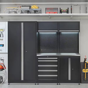 ตู้เหล็กแข็งแรงทนทานพร้อมตู้ติดผนัง 2 ตู้ สำหรับใช้งานกลางแจ้งและโรงเรียน สถานีจัดเก็บเครื่องมือซ่อมรถยนต์ โต๊ะทำงานดีไซน์ทันสมัย - Product Image 5