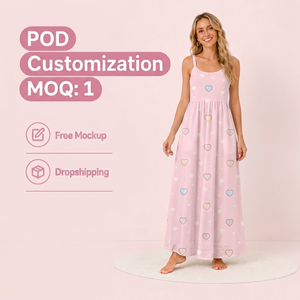 Women Cami Long Nightgown S-2XL POD Custom Printed Slip Dress Dropshipping Soft Boho Sleepwear Wholesale