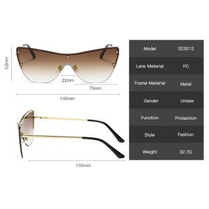 New Trendy French Sunglasses Custom Logo Uv400 Metal Retro <b>Large</b> <b>Frame</b> Shades One Piece Lens Sunglasses Rimless Sunglasses - Product Image 5