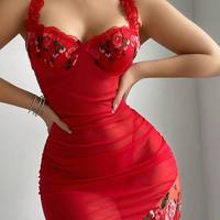 Robe de Nuit Élégante et Séduisante en Maille Transparente Brodé pour Mariée, Style Bodycon, Prix de Gros