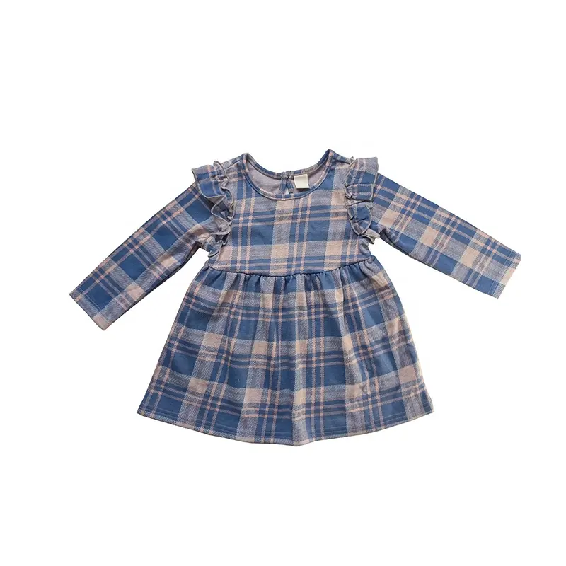 Spring Infant Clothes Children'S Plaid Dress 100% Cotton Embroidery Ruffled Sleeve Baby Dress