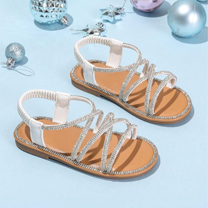 Nouvelles sandales d'été pour filles, à paillettes, avec lanières croisées, décorées d'un bandeau élastique, sandales d'extérieur - Product Image 1