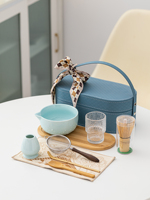 Ensemble de bol à matcha en porcelaine portable de style japonais 600 ml, fouet et tasse en verre avec filtre, kit de thé complet pour les voyages, boîte cadeau pour femmes et filles