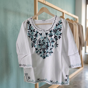 Débardeur court décontracté en coton et rayonne pour femme, col en V, avec broderie géométrique, idéal pour le printemps et l'automne - Product Image 3