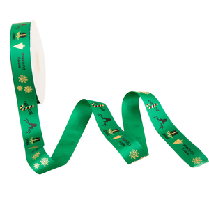 Custom <b>Christmas</b> Green Grosgrain Ribbon Spool Printed With Snowflake Candy Cane Reindeer <b>Gift</b> <b>Box</b> Design - Product Image 1