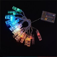 Guirlande lumineuse à piles 20 LED RGB de 3 m avec pinces photo pour Noël, chambre, maison, fête, festival, décoration de mariage