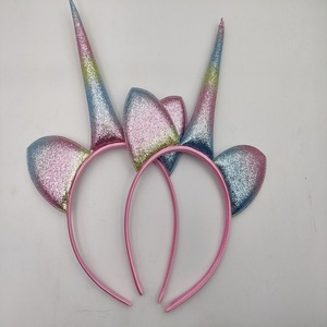 Children's Colorful Rainbow Iridescent Green Onion Pink Gretel <b>Unicorn</b> Horn Headband Hair Accessories - Product Image 1