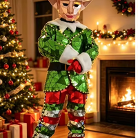 Costume unisexe Flamenco avec miroir lumineux LED, tenue de Noël à paillettes, masque d'elfe, bonnet de Père Noël, pour boîte de nuit, centre commercial, spectacle de scène et événements festifs