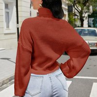 Pull col roulé court personnalisé en gros OEM, manches lanternes, couleur unie, tricot ample, pull à épaules tombantes