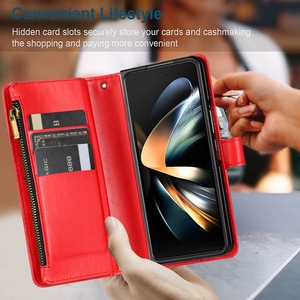 Étui en cuir à fente pour cartes multifonction à fermeture éclair pour <span class=keywords><strong>Samsung</strong></span> <span class=keywords><strong>Galaxy</strong></span> Z Fold <span class=keywords><strong>3</strong></span> 5G Z Fold 4 Wallet Phone Cover - Product Image 3
