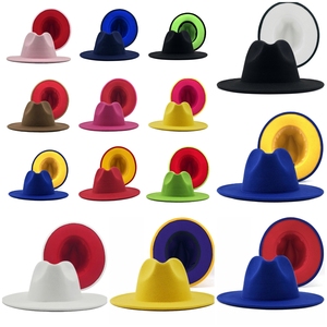 Fedora-sombreros de <span class=keywords><strong>lana</strong></span> de ala ancha para <span class=keywords><strong>hombre</strong></span> y mujer, sombreros Fedora de dos tonos - Product Image 1