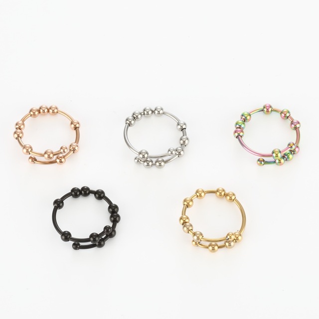 Wholesale Open Fidget Relief Mindfulness Ring Stainless Steel Anxiety Ring Adjustable Rotating With Bead