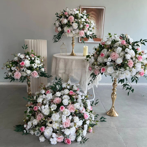 Arrangements de boules florales artificielles M14 OEM boules de fleurs de roses blanches roses centres de table en soie pour décoration de table de mariage - Product Image 1