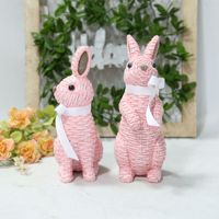 Figurine de lapin en résine à effet tressé avec nœud, statue de lapin de Pâques, décoration de jardin, cour, maison, chambre d'enfant, ornement de bureau