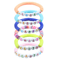 Nouveauté été, bracelets en perles personnalisés avec lettres colorées, style bohème plage, magnifiques bracelets en poterie douce arc-en-ciel, accessoires pour femmes