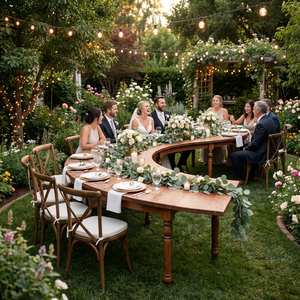 โต๊ะไม้โค้งสำหรับสวน โต๊ะนั่งพักผ่อนกลางแจ้งสไตล์เรียบง่าย โต๊ะปิกนิกกลางแจ้ง โต๊ะสีโบราณสำหรับงานอีเว้นท์และงานแต่งงาน - Product Image 6