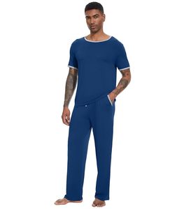 WiWi Herren Kurzarm-Pyjama-<span class=keywords><strong>Set</strong></span> Schlafanzug Lässige Weiche Schlafsets mit Taschen Loungewear Viskose aus Bambus - Product Image 5
