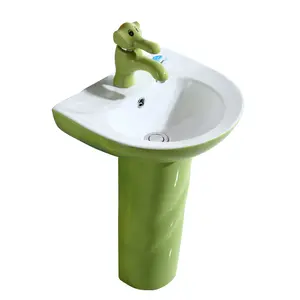 KD-K002PB керамический небольшой умывальник зеленого цвета на заказ с пьедесталом, сантехника для детского сада, Детская ванная комната, пьедестал, раковина
