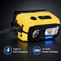 Linterna Frontal LED Recargable Ligera de 66g, 470 Lúmenes, USB C, Sensor de Movimiento, con Luz Roja para Camping, Senderismo y Correr