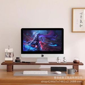 Solid Wood Desktop Monitor Stand Rectangle Office Organizer For Computer Laptop <b>Desk</b> Storage <b>Shelf</b> Standing Type - Product Image 1