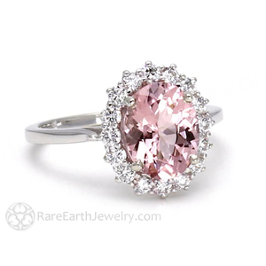 Anillo de Morganita Oro Rosa Ross Simons, Halo Redondo, Morganita Ovalada y Turmalina, Certificado IGI, Chapado en Rodio para Bodas - Product Image 2