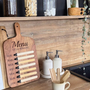 Tableau de menu hebdomadaire en bois Evonik avec lames effaçables pour la planification des repas en cuisine - Product Image 2
