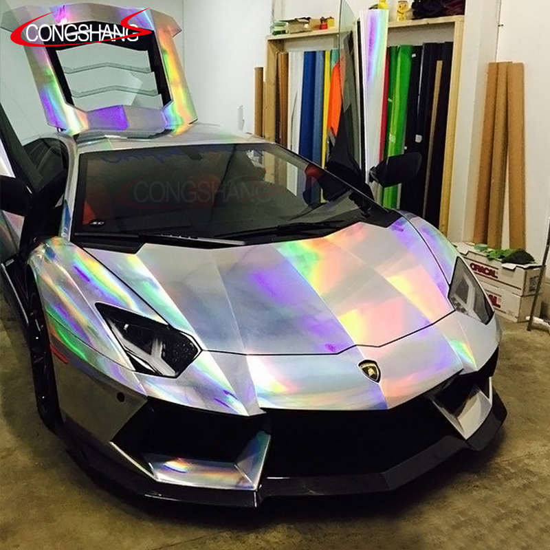 1,52x18m láser negro holográfica cromada vinilo del abrigo del coche con brillante para decoración de coche y protección de cuerpo