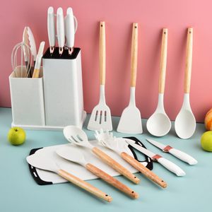 Utensili da <span class=keywords><strong>cucina</strong></span> in silicone con manico in bambù, set da 19 pezzi, molto venduti, per uso domestico. - Product Image 1