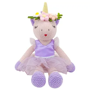 Pabrik Siap untuk Kapal Buatan Tangan Kartun Boneka Binatang Unicorn Lembut Merajut Boneka Hadiah Anak-anak Merajut