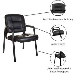<span class=keywords><strong>Silla</strong></span> de Oficina Clásica de Cuero, <span class=keywords><strong>Silla</strong></span> de Recepción para Invitados de Cuero Sintético Negro con Brazos Resistentes a los Arañazos - Product Image 3
