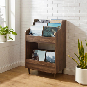 Chinese Factory Vinyl <b>Record</b> Display <b>Stand</b> 3 Tier Flip-Through Storage Rack Walnut Mid Freestanding Album Holder - Product Image 1