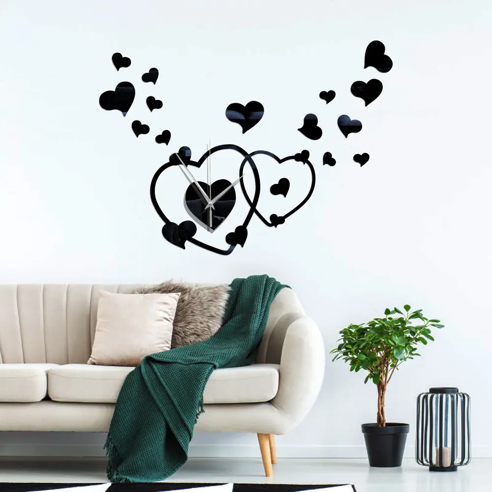 5 Colors Acrylic Mirror Love Heart Clock Wall Stickers Modern Style Home Decoration Creative Wall Decal For Bedroom Living Room
