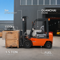 Chariot élévateur diesel 1,5 tonne (1500 kg) à moteur à combustion interne, compact, robuste, en promotion pour la logistique d'entrepôt